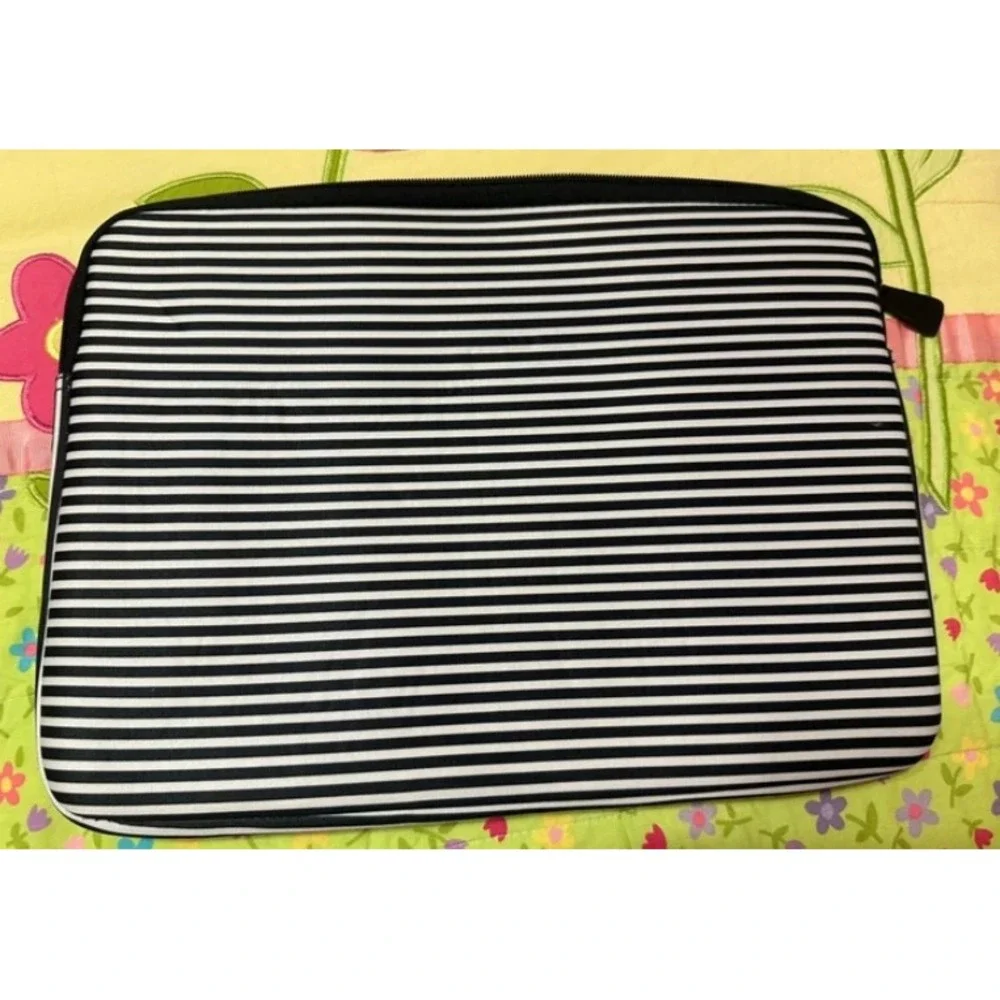 Laptop bag and a matching removable laptop sleeve- Set Black White Striped NWT